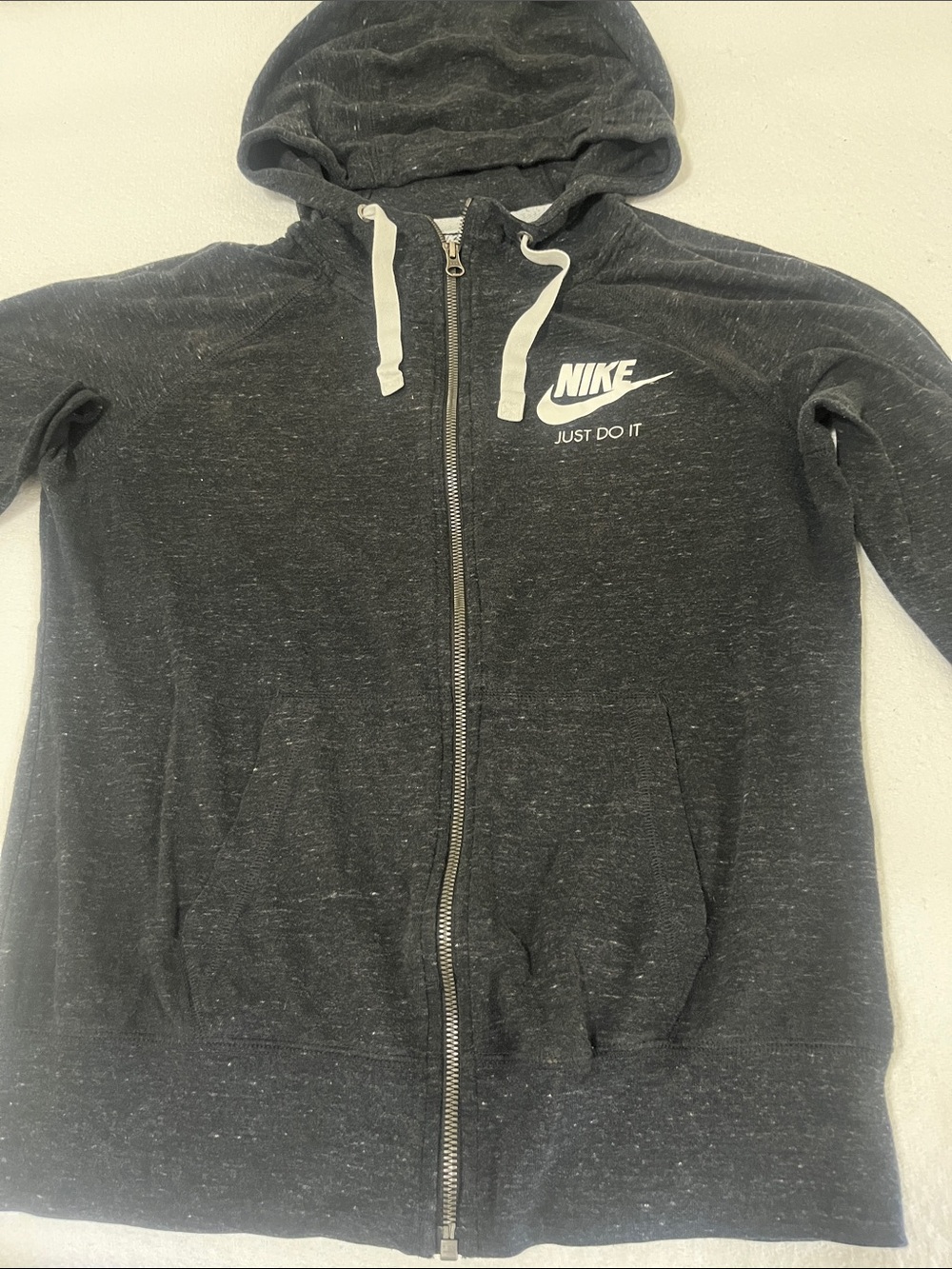 Nike Dark Gray Heather Full-Zip Hoodie with White Logo